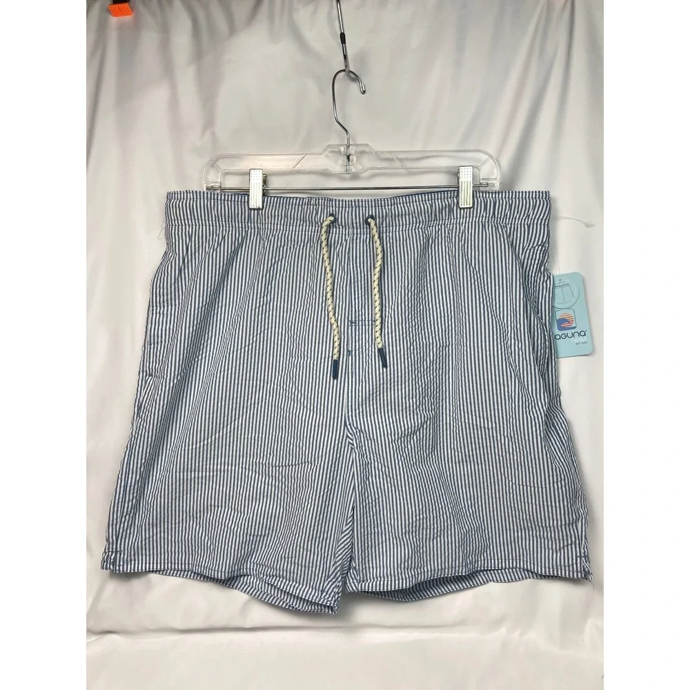 Laguna Swim Trunks Men's‎ XL Blue White Striped Lined Drawstring Shorts NWT